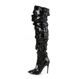 Schwarz Pailletten 13 cm COURTLY-3011 Pleaser Overknee Stiefel