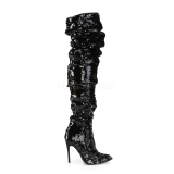 Schwarz Pailletten 13 cm COURTLY-3011 Pleaser Overknee Stiefel