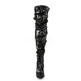 Schwarz Pailletten 13 cm COURTLY-3011 Pleaser Overknee Stiefel