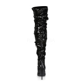 Schwarz Pailletten 13 cm COURTLY-3011 Pleaser Overknee Stiefel