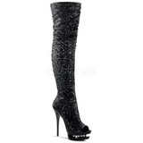 Schwarz Pailletten 15 cm PLEASER BLONDIE-R-3011 Plateau Überkniestiefel