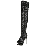 Schwarz Pailletten 15 cm PLEASER BLONDIE-R-3011 Plateau Überkniestiefel