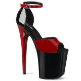 Schwarz Rot 20 cm FLAMINGO-889 pleaser high heels mit plateau