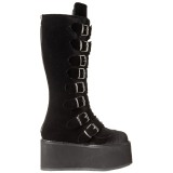 Schwarz Samt 9 cm DAMNED-318 plateau damenstiefel mit schnalle
