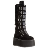 Schwarz Samt 9 cm DAMNED-318 plateau damenstiefel mit schnalle