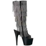 Schwarz Strass 18 cm ADORE-2024RSF Damen stiefel mit fransen