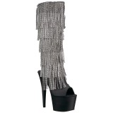 Schwarz Strass 18 cm ADORE-2024RSF Damen stiefel mit fransen