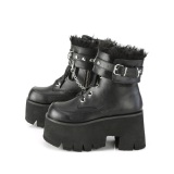 Schwarz Vegan 9 cm ASHES-57 lolita plateau stiefeletten mit blockabsatz