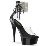 Schwarz strass 15 cm DELIGHT-624RS pleaser high heels mit knöchelmanschette