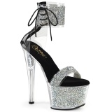 Schwarze 18 cm SKY-327RSI pleaser high heels mit strass knöchelmanschette