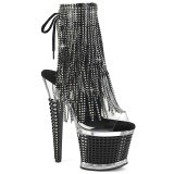 Schwarze 18 cm SPECTATOR-1017RSF high heels stiefeletten mit fransen