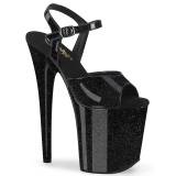 Schwarze high heels 20 cm FLAMINGO-809GP glitter plateau high heels