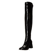 Schwarze overknee stiefel 7,5 cm vinylleder - 70er jahre hippie disco overknee boots gogo