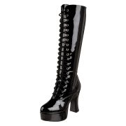 Schwarze schnürstiefel lackleder 10 cm - lackboots 70er jahre hippie disco plateauboots