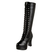 Schwarze schnürstiefel vinylleder 10 cm - vinyl boots 70er jahre hippie disco plateauboots