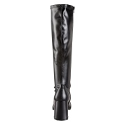 Schwarze stiefel blockabsatz 7,5 cm vinylleder - 70er jahre hippie disco kniehohe boots gogo