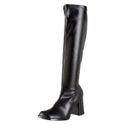 Schwarze stiefel blockabsatz 7,5 cm vinylleder - 70er jahre hippie disco kniehohe boots gogo