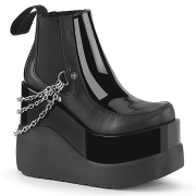 Schwarze vegan boots 13 cm VOID-50 demonia wedge keilstiefel mit plateau