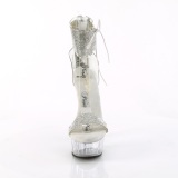Silber 15 cm DELIGHT-627RS transparente plateau high heels mit knöchelriemen