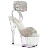 Silber 18 cm ADORE-791HTRS transparente plateau high heels mit knöchelriemen