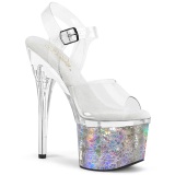 Silber 18 cm ESTEEM-708CK glitter plateauschuhe high heels