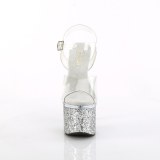 Silber 18 cm ESTEEM-708LG glitter plateauschuhe high heels