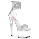 Silber 18 cm PASSION-727RS transparente plateau high heels mit knöchelriemen
