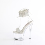 Silber 18 cm PASSION-727RS transparente plateau high heels mit knöchelriemen