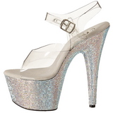 Silber 18 cm Pleaser BEJEWELED-708DM Strass Plateau High Heels