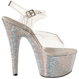 Silber 18 cm Pleaser BEJEWELED-708DM Strass Plateau High Heels