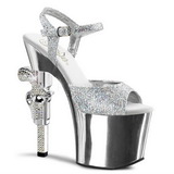 Silber 18 cm Pleaser REVOLVER-709G Chrome Plateau High Heels