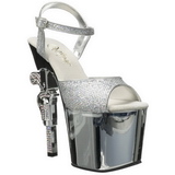 Silber 18 cm Pleaser REVOLVER-709G Chrome Plateau High Heels