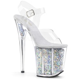 Silber 20 cm FLAMINGO-808GF glitter plateau high heels