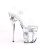 Silber 20 cm FLAMINGO-808GF glitter plateau high heels