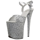 Silber 20 cm FLAMINGO-810LG glitter plateau high heels