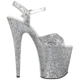 Silber 20 cm FLAMINGO-810LG glitter plateau high heels