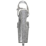 Silber 20 cm FLAMINGO-810LG glitter plateau high heels