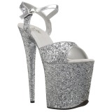 Silber 20 cm FLAMINGO-810LG glitter plateau high heels