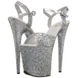 Silber 20 cm FLAMINGO-810LG glitter plateau high heels