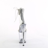 Silber 20 cm FLAMINGO-827RS transparente plateau high heels mit knöchelriemen