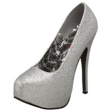 Silber Glitter 14,5 cm Burlesque TEEZE-31G Platform Pumps Schuhe