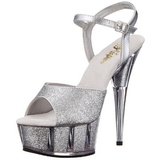 Silber Glitzern 15 cm DELIGHT-609-5G Plateau High Heel