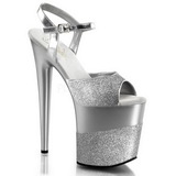 Silber Glitzern 20 cm Pleaser FLAMINGO-809-2G Plateau High Heels