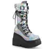 Silber Hologramm 11,5 cm SHAKER-70 damen cyberpunk plateaustiefel