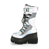 Silber Hologramm 11,5 cm SHAKER-70 damen cyberpunk plateaustiefel