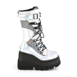 Silber Hologramm 11,5 cm SHAKER-70 damen cyberpunk plateaustiefel