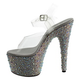 Silber Kristall Stein 18 cm BEJEWELED-708MS Platform High Heel Schuhe