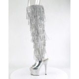 Silber Kunstleder 18 cm BEJRSF-7 Damen stiefel mit fransen