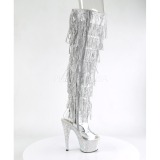 Silber Kunstleder 18 cm BEJRSF-7 Damen stiefel mit fransen