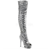 Silber Pailletten 15 cm PLEASER BLONDIE-R-3011 Plateau Überkniestiefel